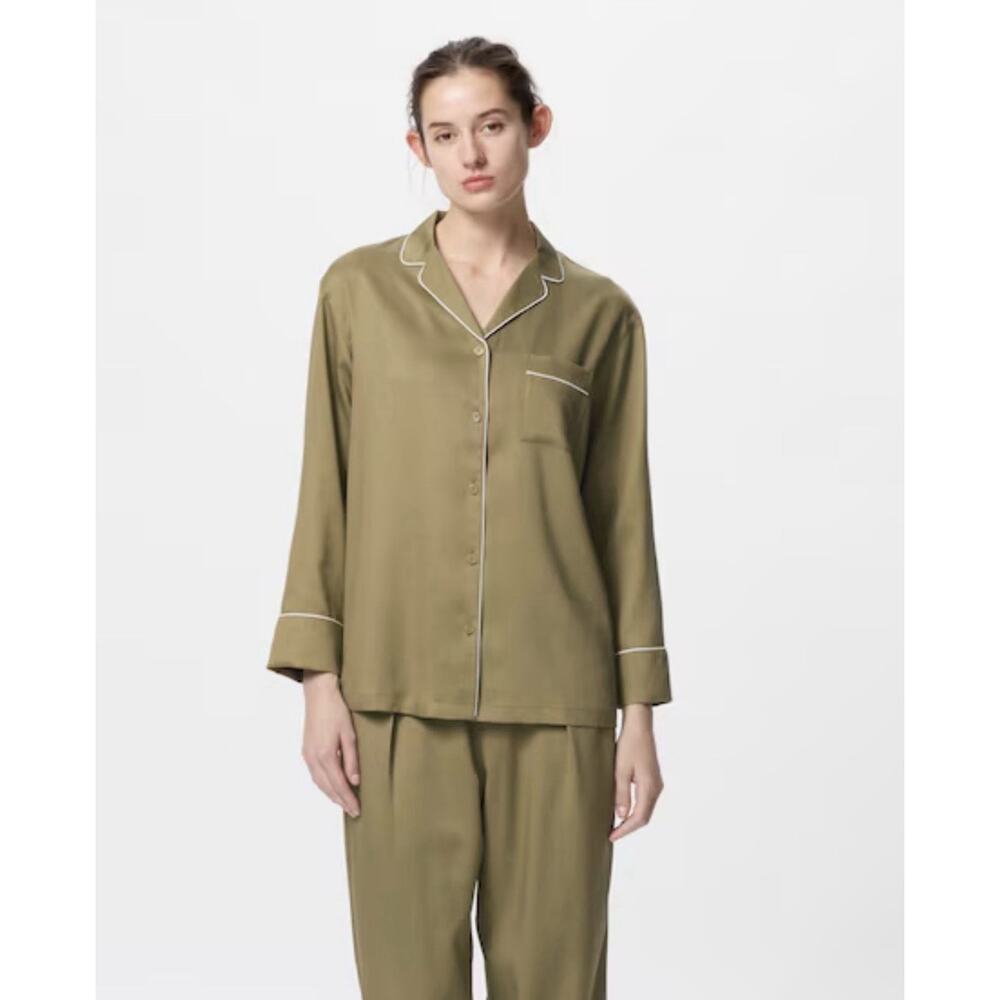 Uniqlo Satin Pyjamas PJ Top Shirt Button Long Sleeve Lounge